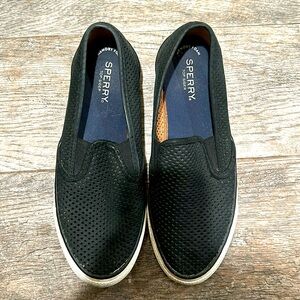 Women's Sperry Crest Twin Gore Perforated Slip On Sneakers Black 8M Top-Sider